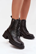 bottines femme Vinceza cuir naturel noir montantes style combat talon bloc 6cm semelle crantée épaisse laçage œillets zip doublure fourrure