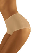 Culotte taille haute beige classique pour femme, coton élasthanne, confort maximal, design discret, maintien optimal, idéal quotidien