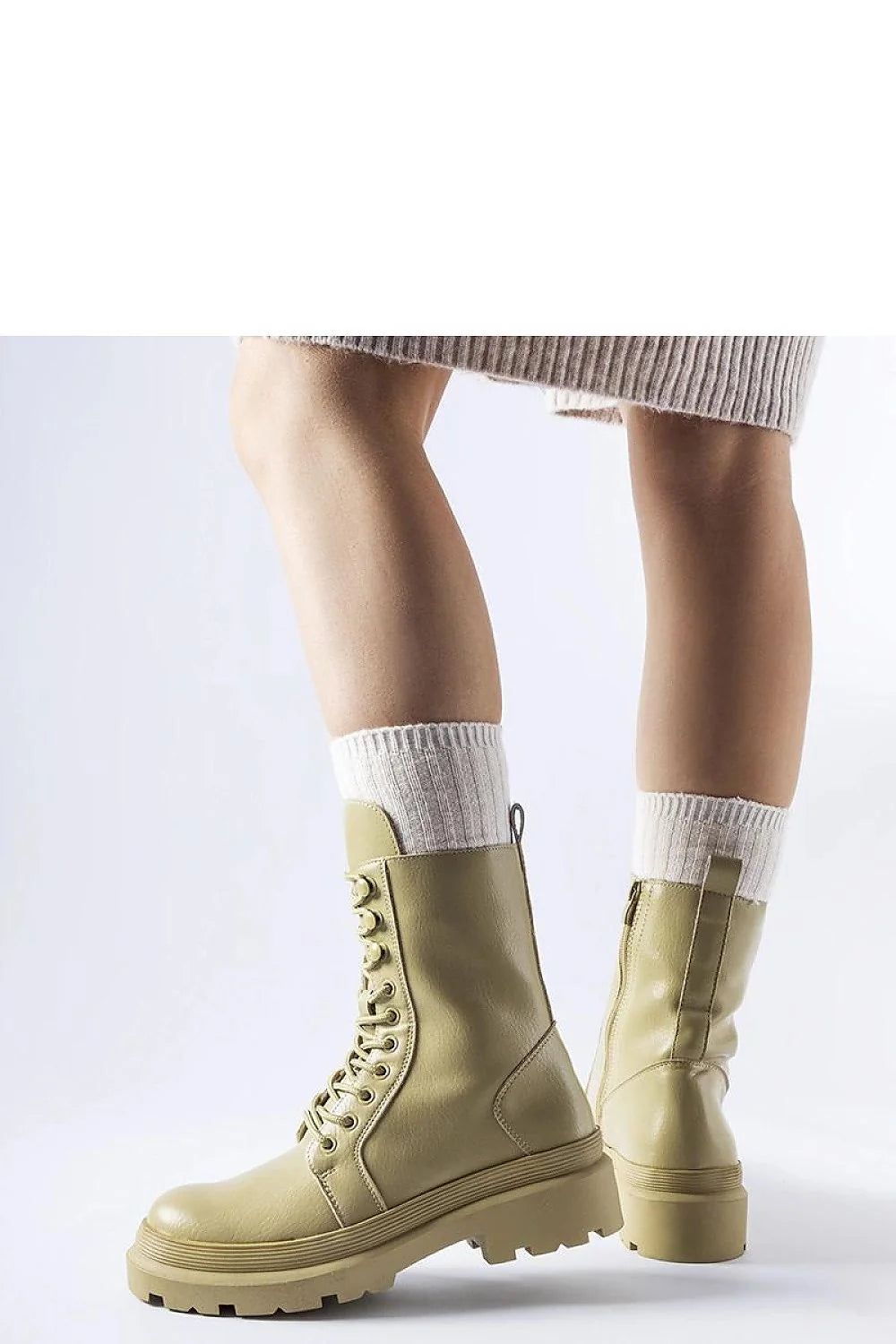 Bottes de combat femme cuir synthétique beige kaki semelle épaisse décontracté urbain style moderne