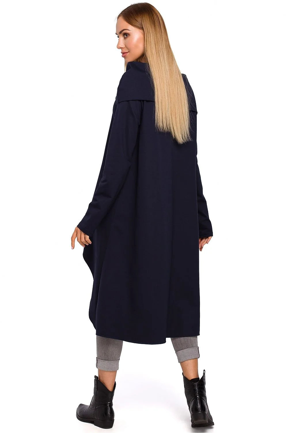 Tunique en Coton Gris Clair Asymétrique Ample Col Roulé Mode Décontractée Élégante Confortable Femme