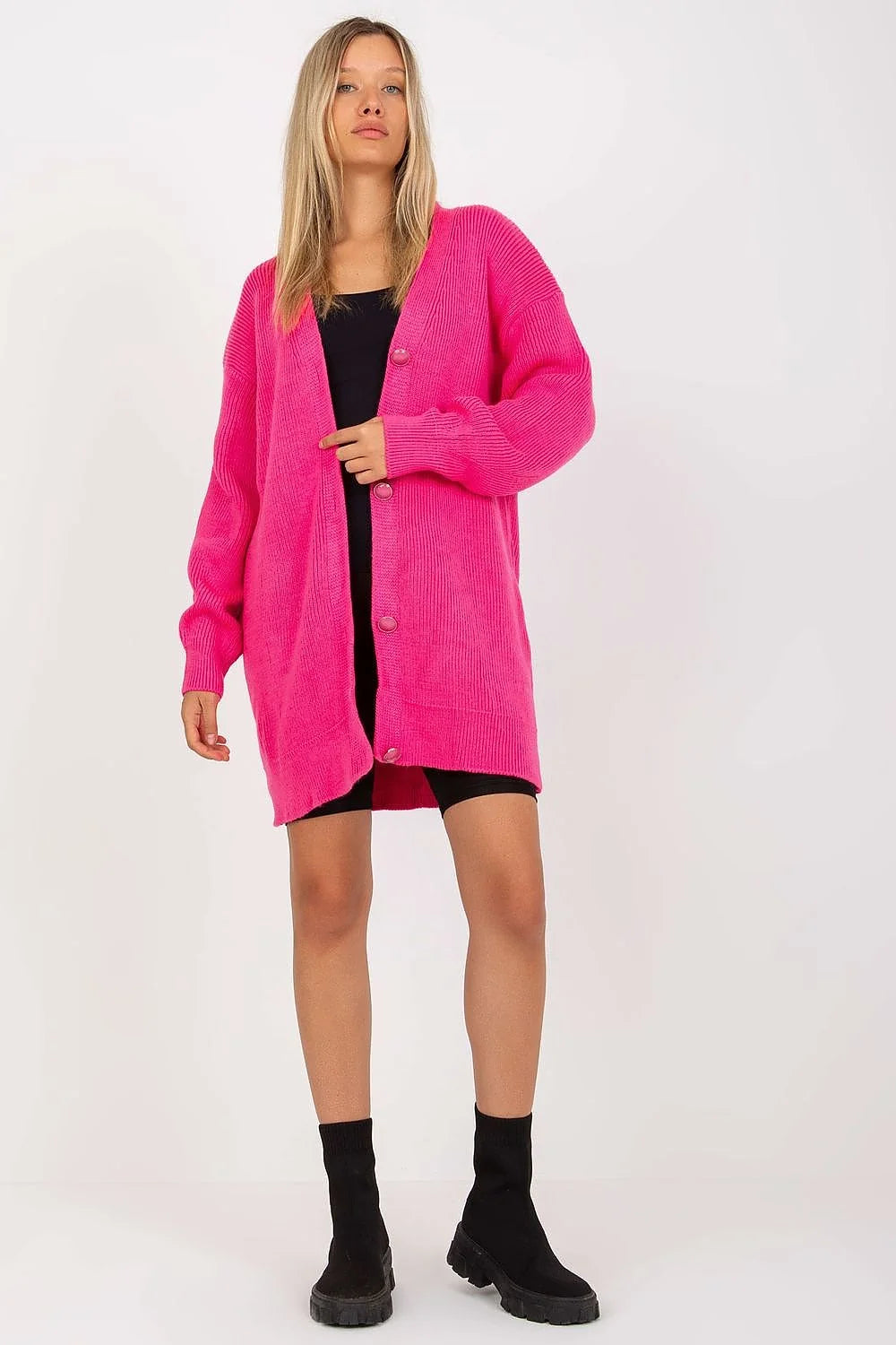 Cardigan longue pour femme en acrylique style minimaliste couleur ivoire fermeture à boutons manches longues coupe oversized