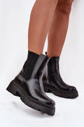 bottines Chelsea noires plateforme semelle crantée chunky urbaine rock cuir synthétique brillant empiècements élastiques tirette arrière bout rond antidérapante confort