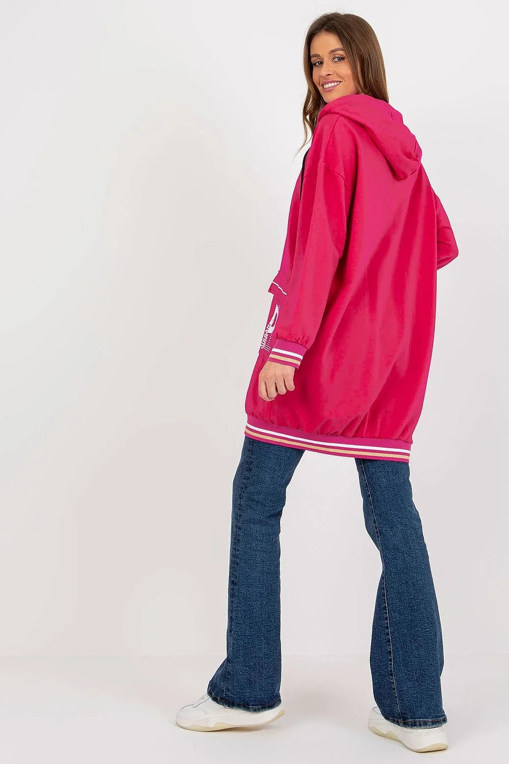 Sweatshirt Relevance pour femme, oversized, design urbain moderne, manches longues, fermeture éclair intégrale, poches grandes, coton élasthanne, tailles S/M-L/XL
