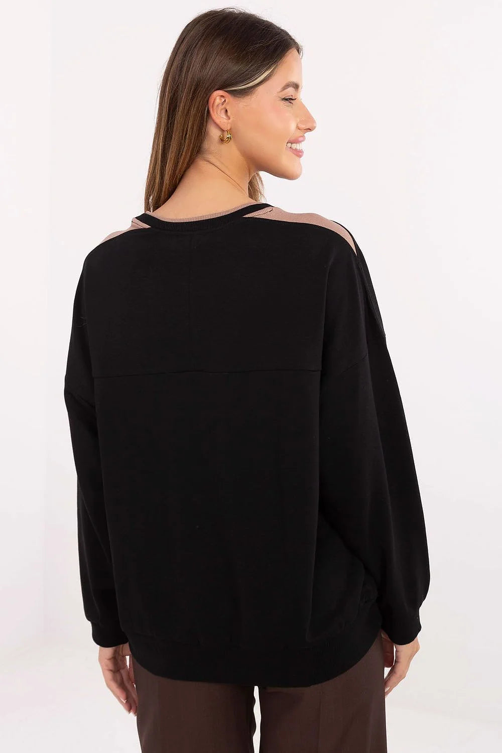 sweatshirt femme oversize noir col rond manches longues coupe boxy épaules tombantes molletonné coton polyester broderie
