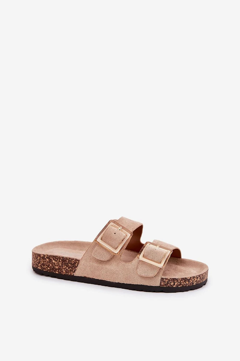 Sandales femmes classiques 3 lanières style moderne beige clair cuir suédé écologique semelle liège ajustables