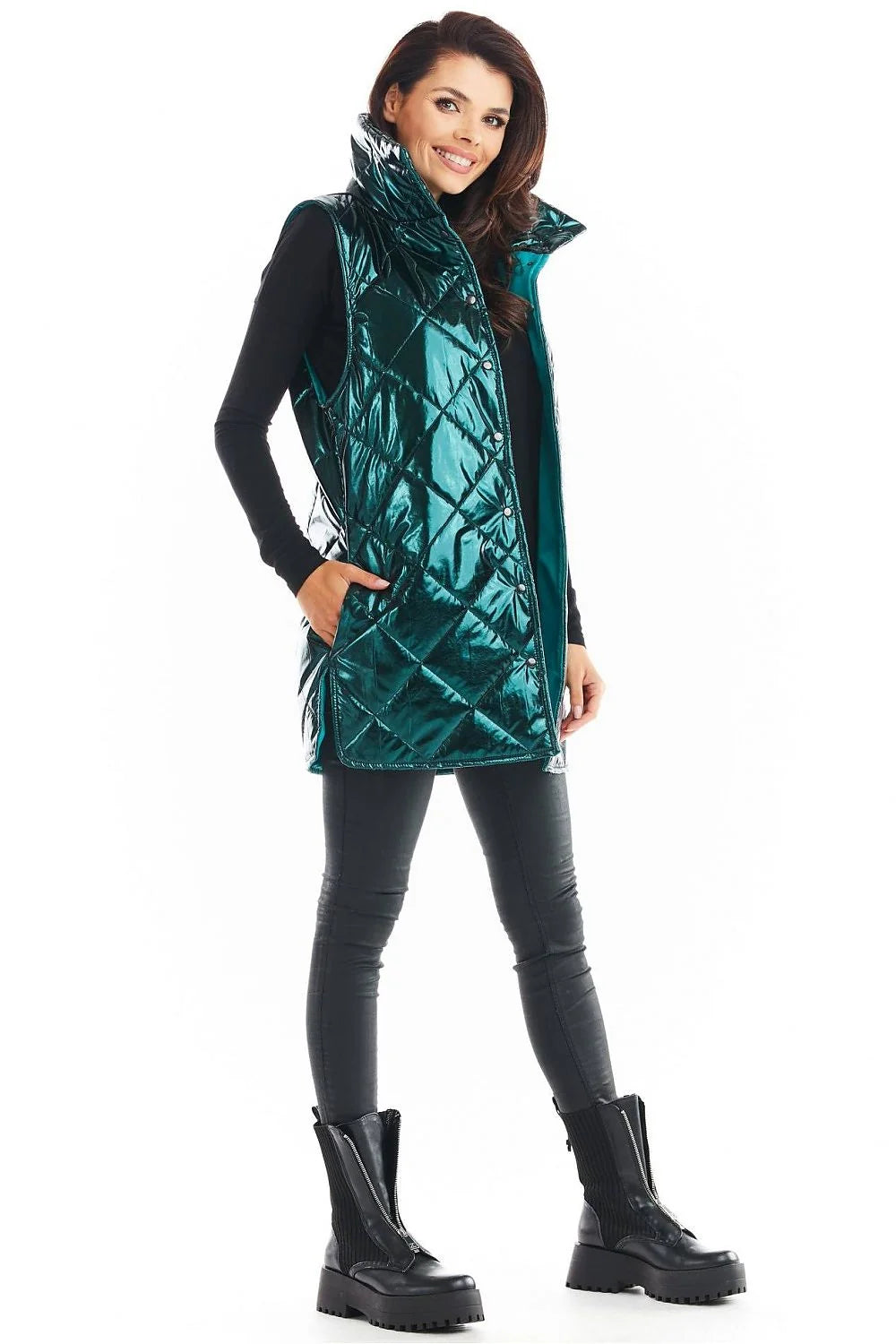 Veste sans manches noire matelassée brillante moderne femmes automne hiver confort mode tendance