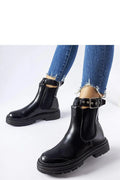 bottines noires femme Chelsea similicuir lisse brillantes montantes cheville panneaux élastiques boucle métallisée bride réglable semelle épaisse crantée antidérapante confortables