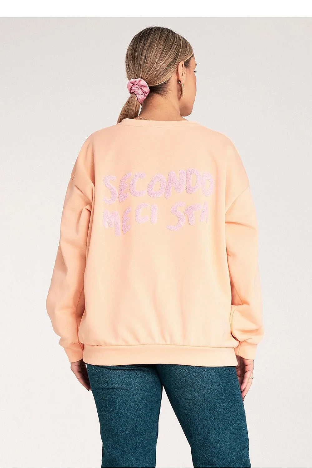 Sweatshirt Figl loose fit round neckline embroidered inscription cotton blend women casual oversized