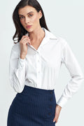 Chemise et jupe classiques deux pièces professionnelles en coton et laine, manches longues, col classique, rayures bleu marine, femmes élégance travail occasionnels