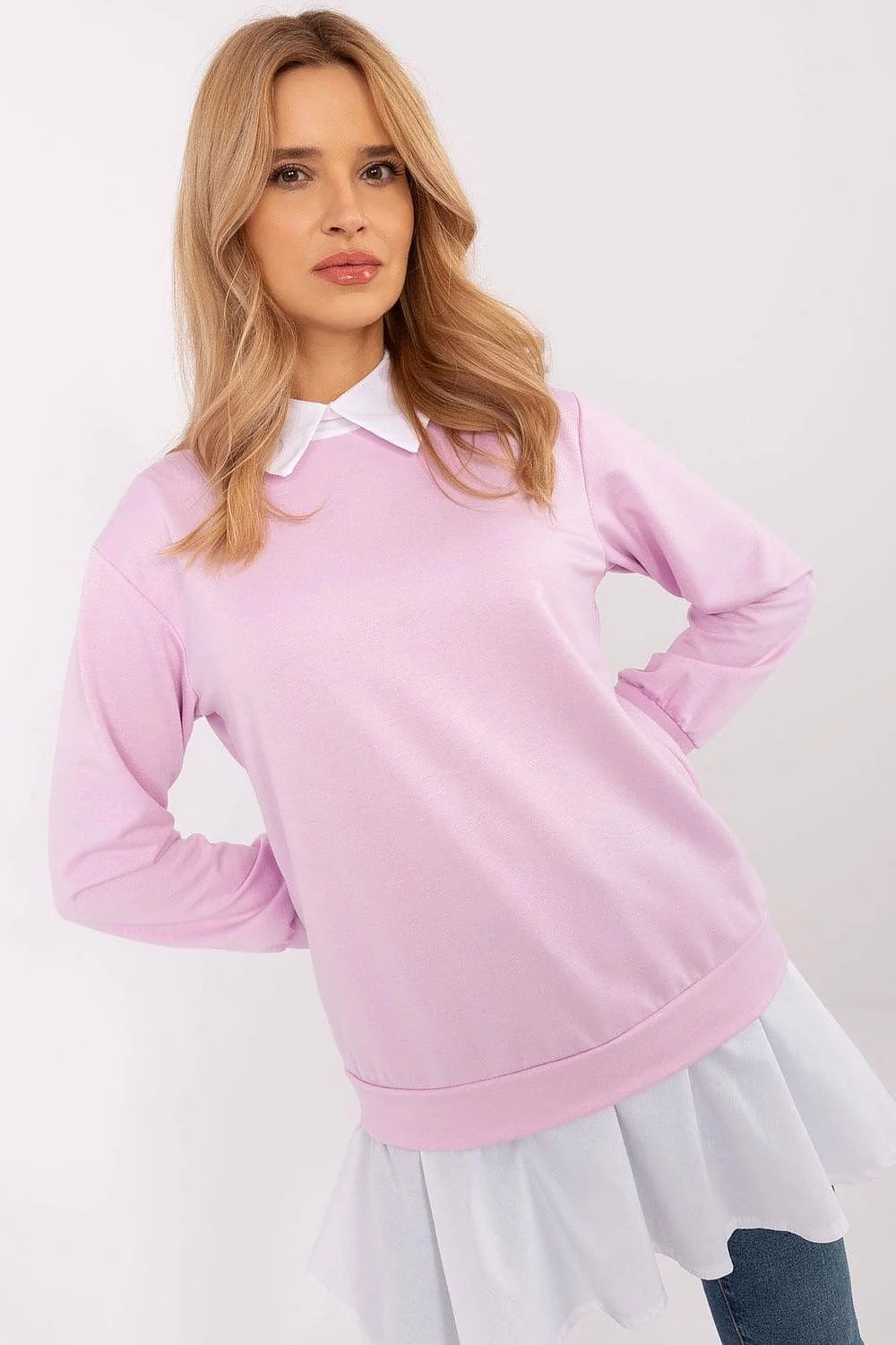 Chemisier Italy Moda féminin en viscose coton élasthanne style casual chic rose pastel blanc col chemise longues manches