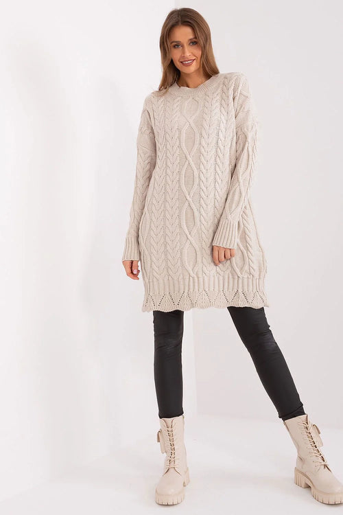 Robe pull femme style décontracté tissu texturé motifs torsadés laine épaisse longueur midi portée quotidienne