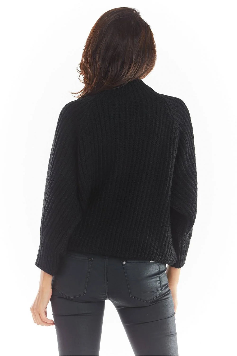Pull femme maille épaisse noir élégant col montant ample manches larges chaud hiver confortable