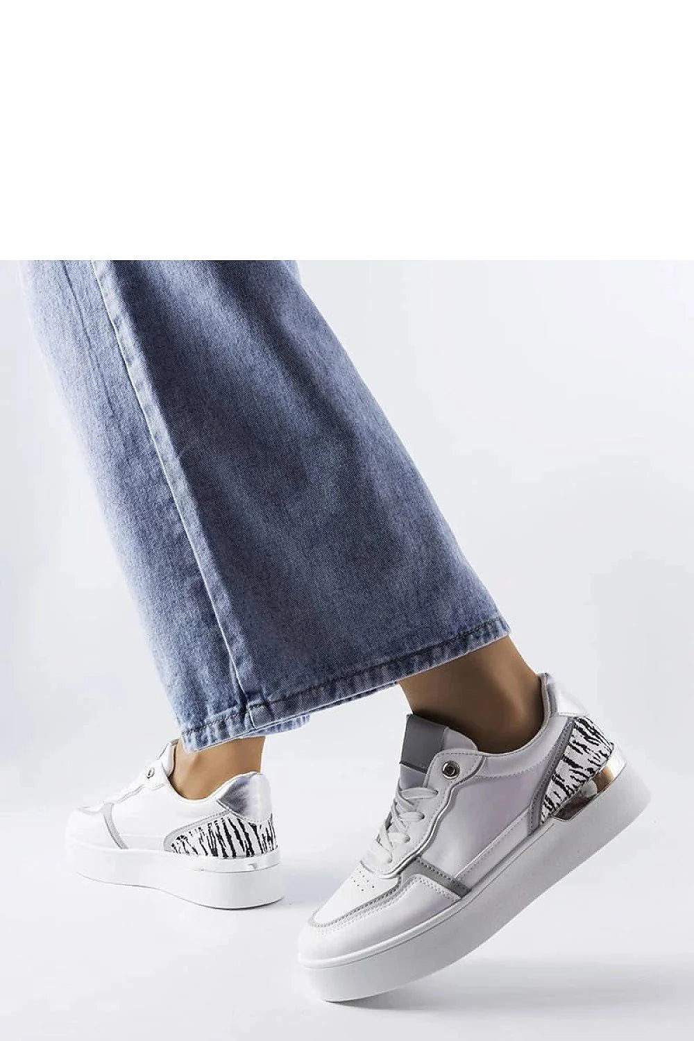 Baskets féminines blanches plateforme design moderne cuir print talon argenté Tooele femmes été confortable style sportif