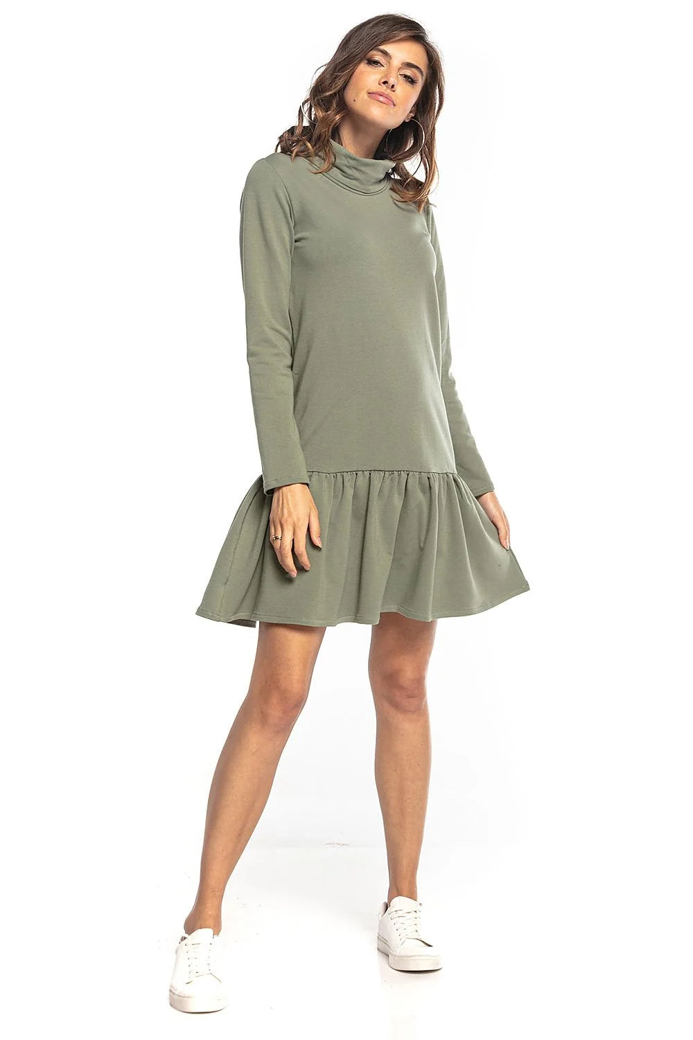 Robe en jersey coton polyester manches longues style sportif décontracté chic confortable pour sorties automnales