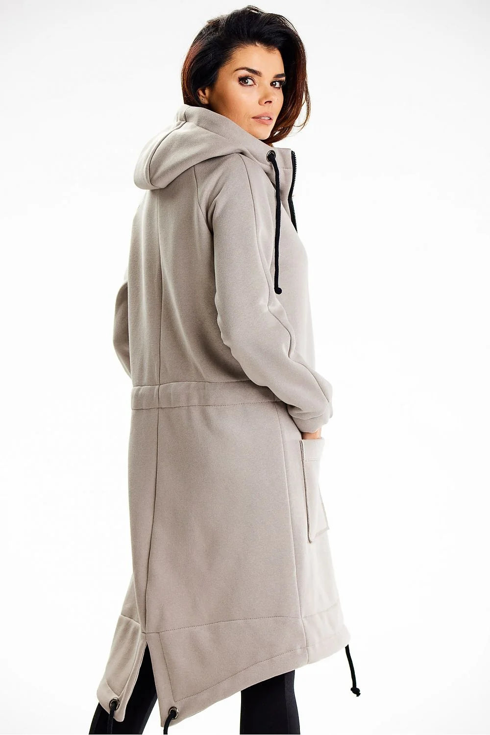 Sweatshirt long à capuche modern et casual pour femmes en taupe doux et confortable