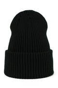 Bonnet polaire en maille côtelée noir pour femme, style classique, coupe ajustée, acrylique 100%, automne-hiver