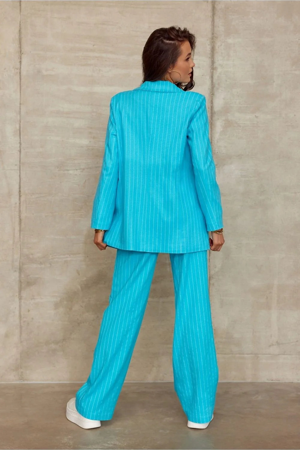 Pantalon femme Roco Fashion style palazzo large legueur hauteur taille bleu clair rayures blanches tissu léger aérien confort style casual chic