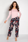 Pyjama Momenti Per Me deux pièces chemisier manches longues encolure U pantalon floral élastique taille ajustable femme