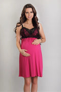 Nuisette maternité en dentelle noire et rose fuchsia confortable, élégance pour futures mamans allaitantes