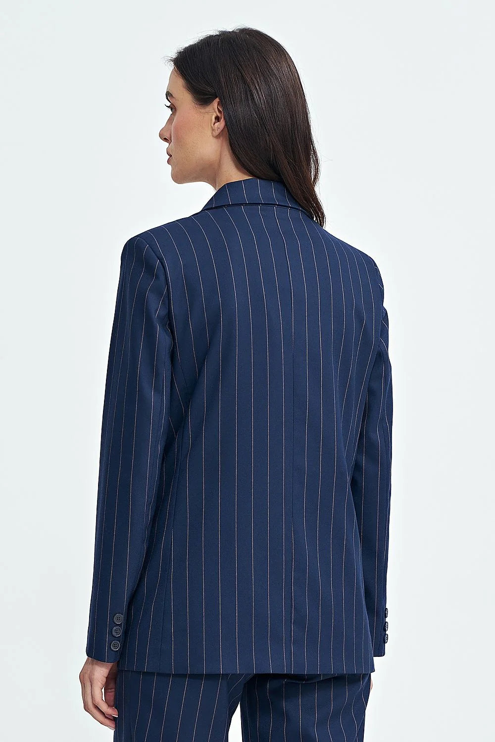 Veste croisée femme double boutonnage rayures classiques bleu marine beige taille ajustée blazer élégant professionnel