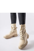 bottines beige Portico femme montantes lacées cuir synthétique tricoté bordcôte bout rond semelle crantée antidérapante talon plat utilitaire tendance confortable