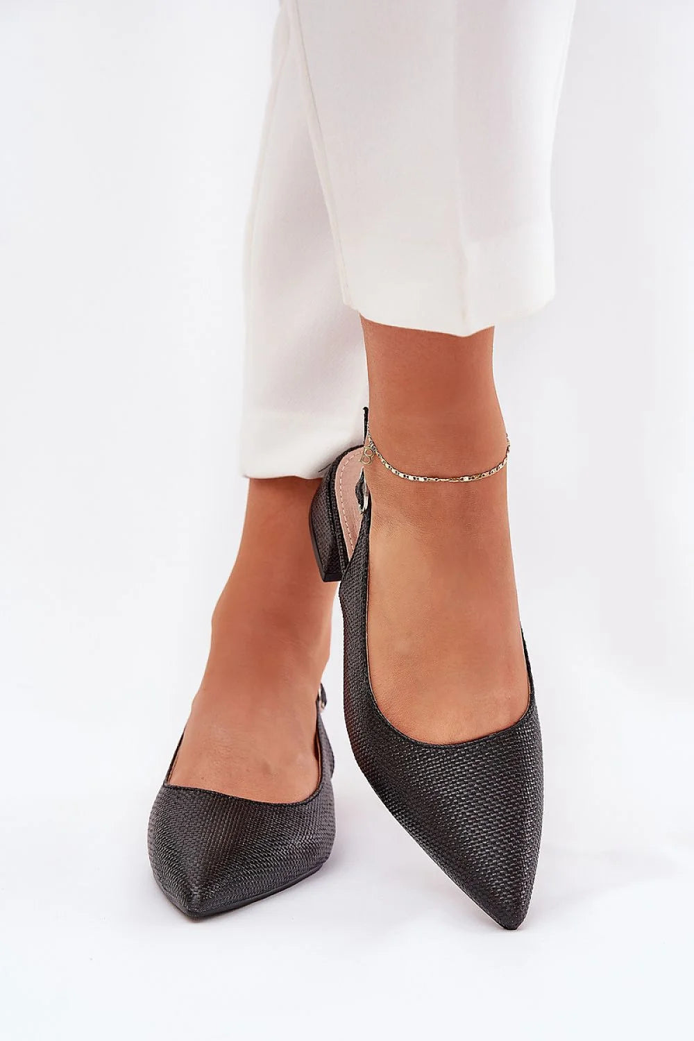 Sandales femme style slingback cuir synthétique noir talon kitten confortable occasionnels élégants ajustables maintien sécurisé