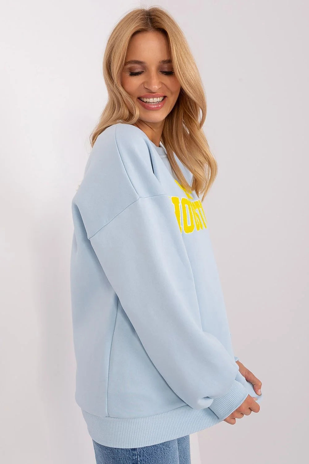 Sweatshirt pour femme moderne style décontracté bleu clair motif Houston ATHL.CLUB manches longues coupe ample en coton polyester
