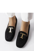 Mocassins élégants en cuir suédé noir, style classique intemporel, décoration dorée, confortable et polyvalent, mode femme été