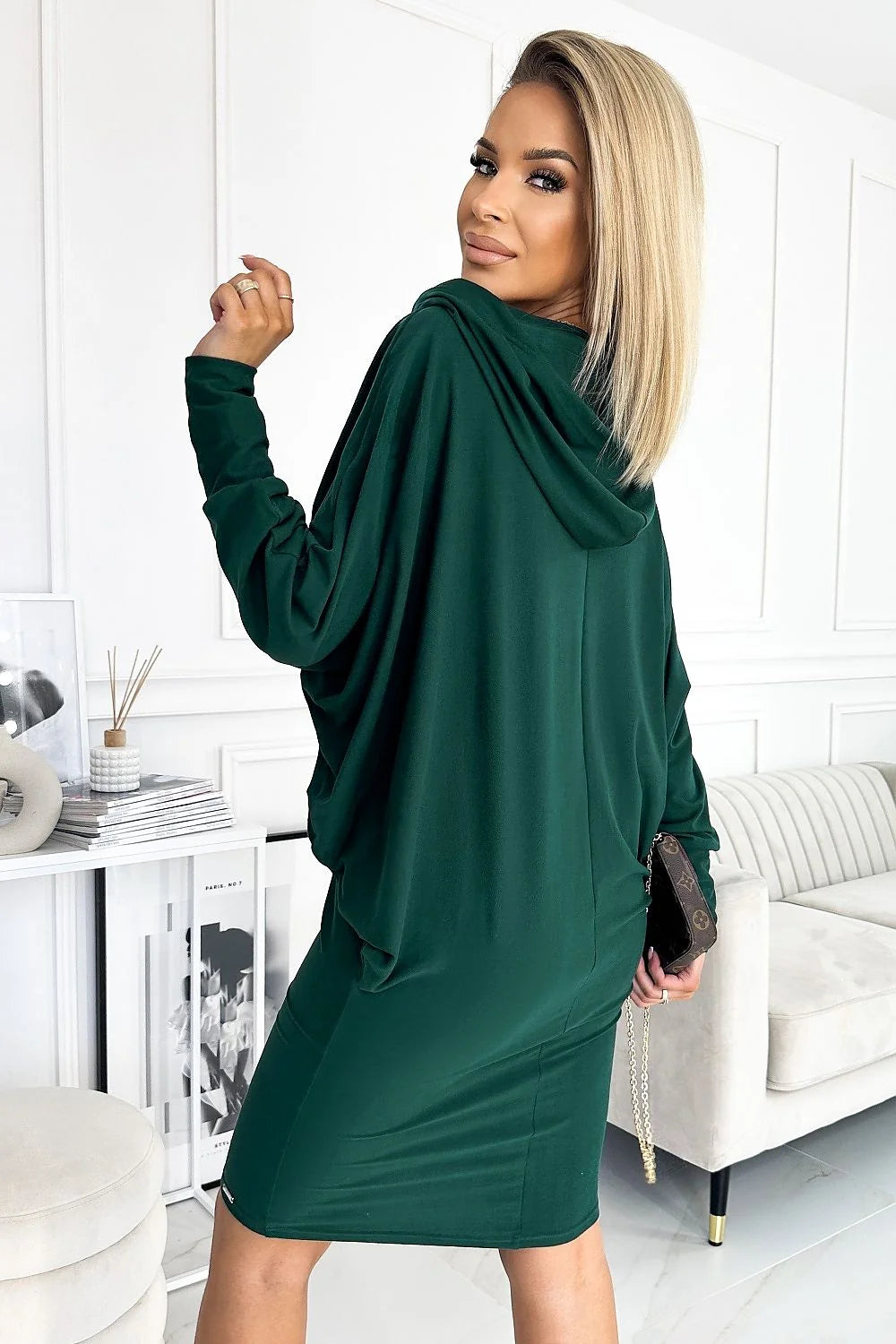 Robe de jour ample Numoco en vert profond manches chauve-souris coupe droite femmes taille unique