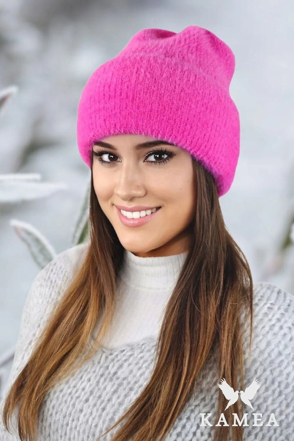 bonnet tricot femme moderne casual framboise élastique ajusté slouchy large revers doux douillet chaud maille finition