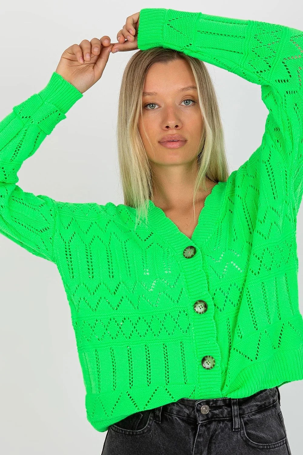 cardigan femme maille ajourée pointelle ivoire gilet boutonné colV coupe relaxed oversize tricot léger bordures côtelées boutons écaille