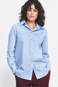 Chemise manche longue Nife femme couleur bleu clair coupe droite col classique tissu coton polyester confortable occasion professionnelle