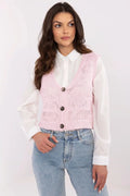 Gilet Sublevel ajouré pour femme en coton et polyacrylique sans manches en V rose pâle