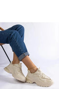 Baskets de sport pour femme style urbain beige tige basse semelle épaisse lacets confortables durables mode casual