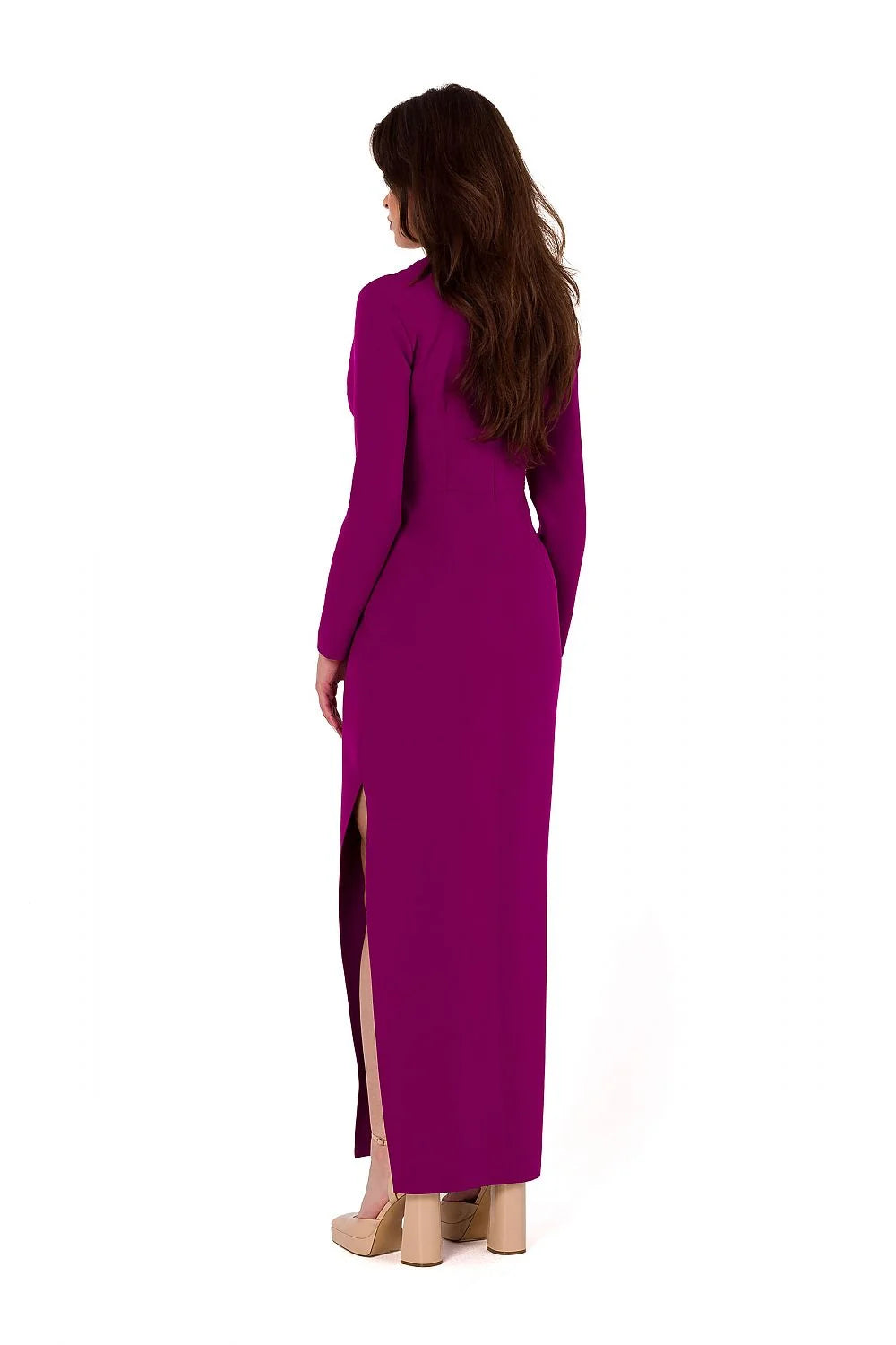 Robe de soirée élégante longue manches longues dos nu dentelle noire taille ajustable femme
