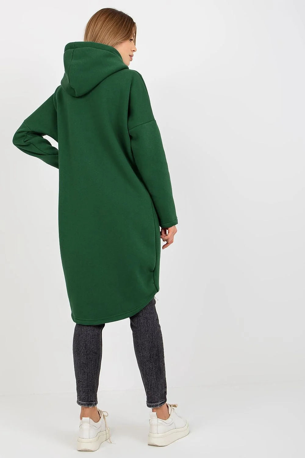Sweatshirt pour femme coupe longline manches longues capuche fermeture éclair coton élasthanne beige sable