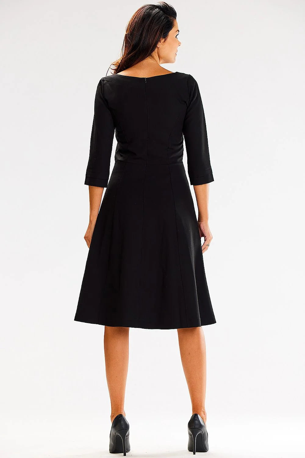Robe élégante pour femme en polyester et élasthanne noire style classique encolure ronde coupe évasée
