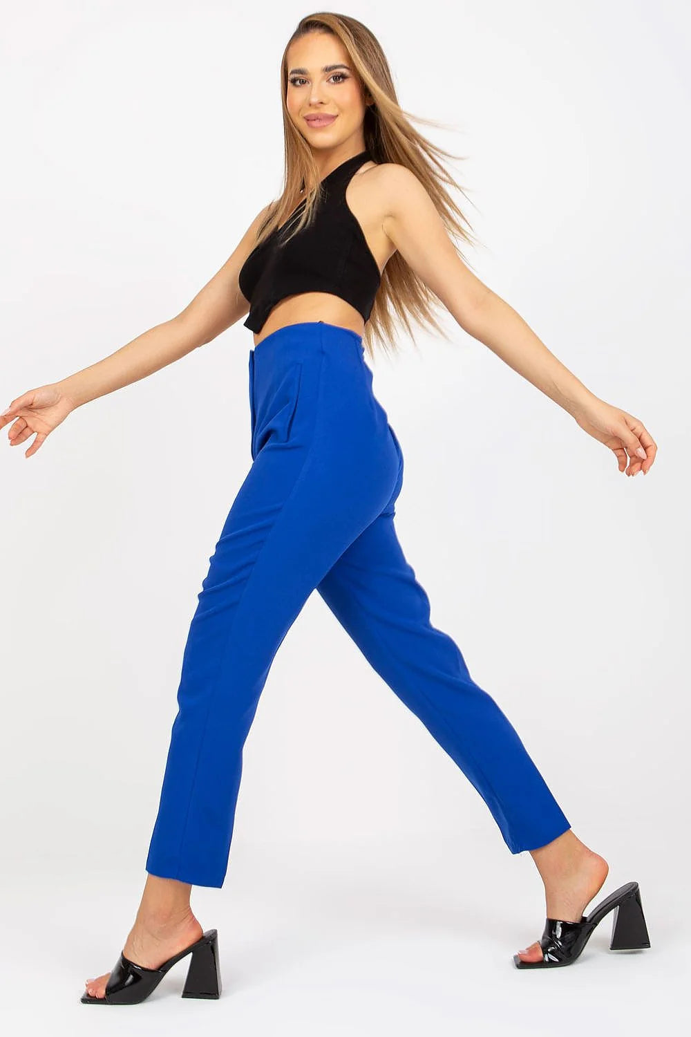 pantalon femme xsapienza taille haute droit élégant finitions soignées polyester viscose extensible confortable durable fermeture invisible poches simili cuir