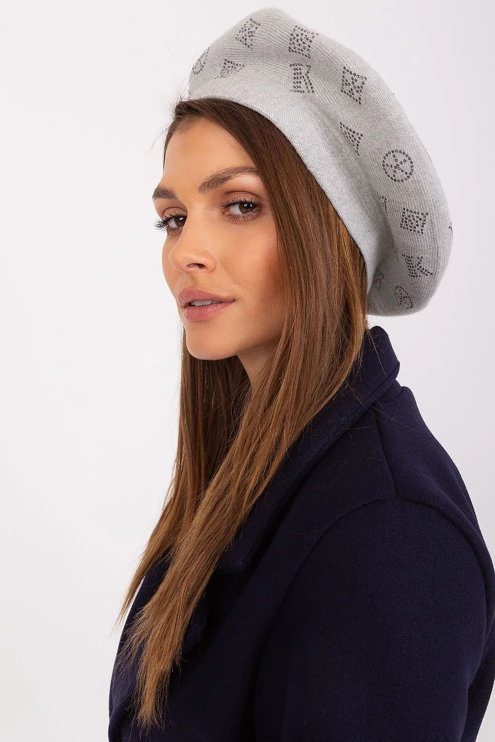 béret tricot strass gris élégant féminin classique ronde ample doux chaud moelleux mélange acrylique coton cachemire texturé parisien