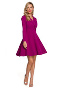 Robe de soirée élégante longue manches longues col V croisé couleur magenta vibrante polyester 5% elasthanne 95% femme