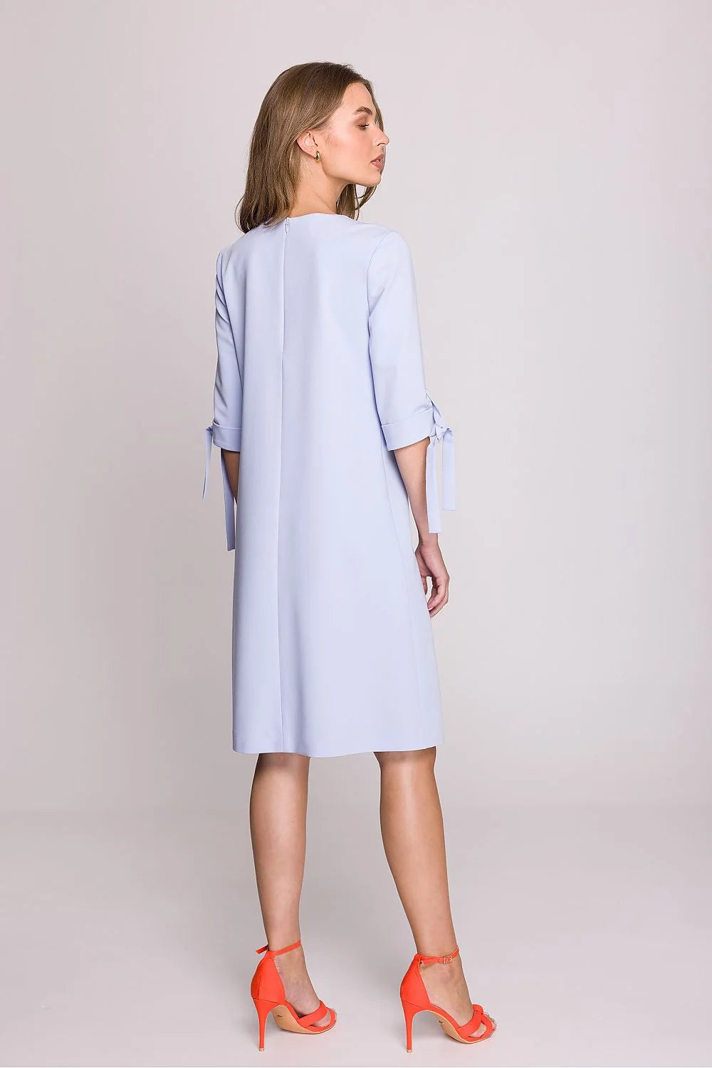 Robe de jour Stylove coupe A tissu de haute qualité manches 3/4 noeud couleur bleu pastel genou length femme