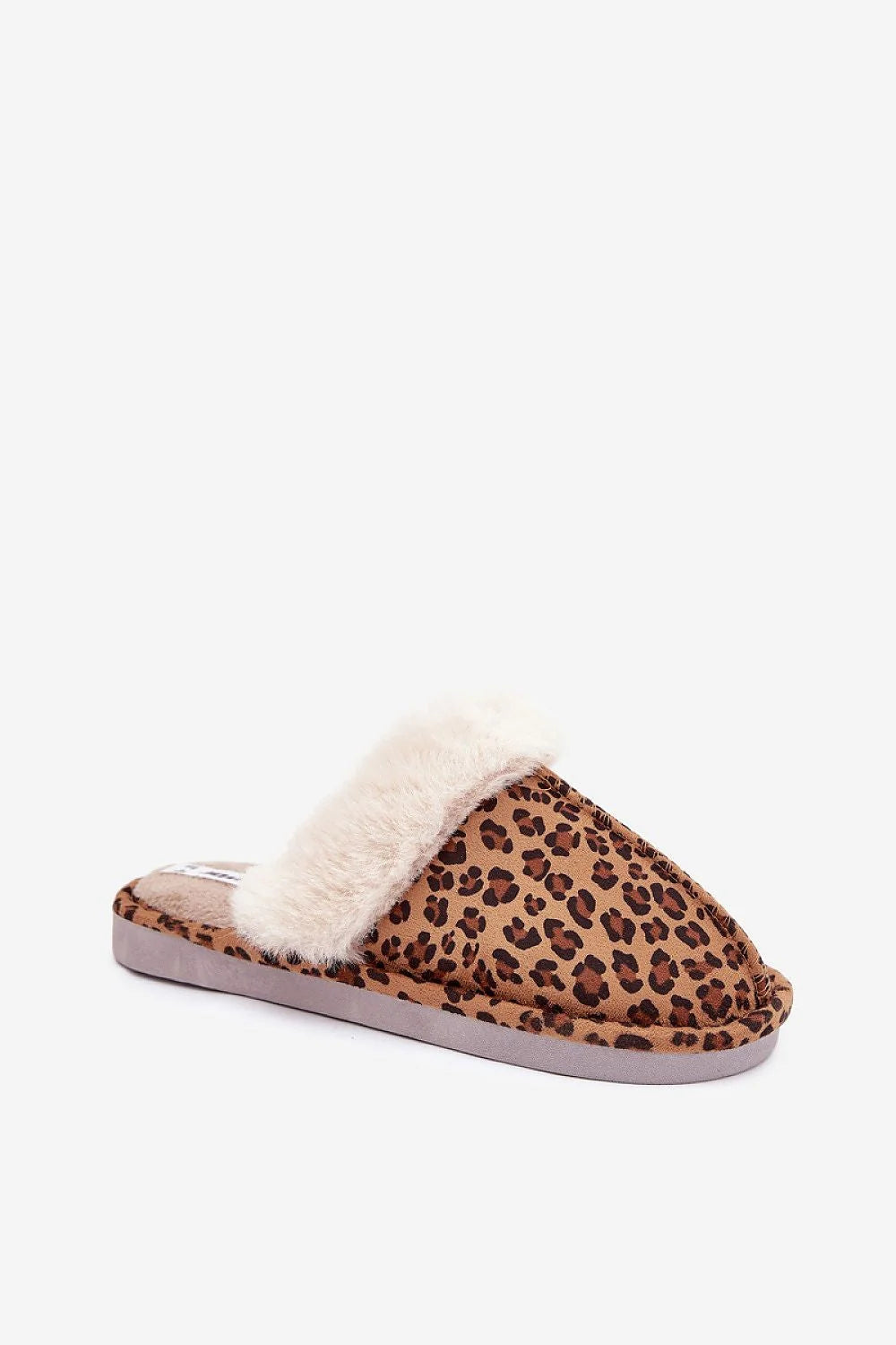 chaussons femme suédine écologique imprimé léopard brun noir bord fourrure crème doublure rembourrée semelle souple antidérapante bout rond douillet cadeau