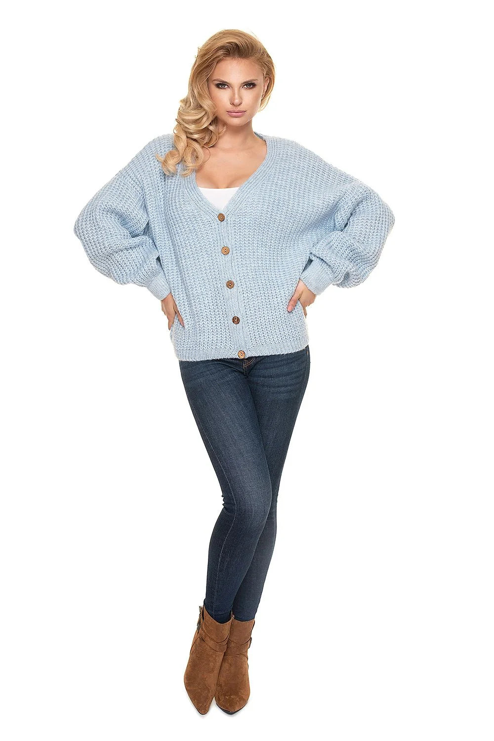 Cardigan oversize femme maille épaisse beige doux confort décontracté manches longues boutons bois élégant