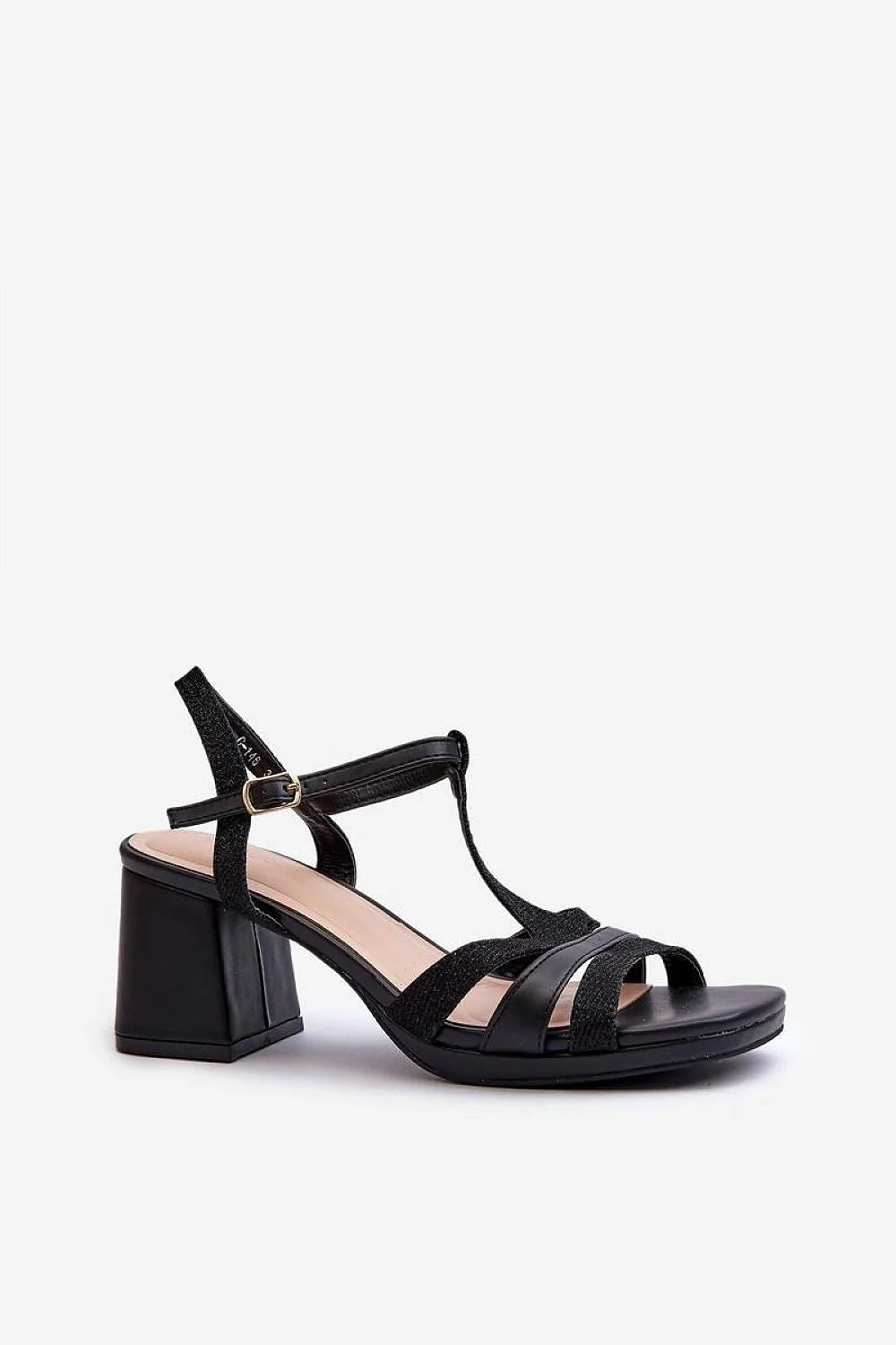 Sandales à talons éco-luxe élégantes et confortables pour femme, style moderne ouvert, cuir artificiel, talon bloc 7.5 cm, ajustables, noir, mode été