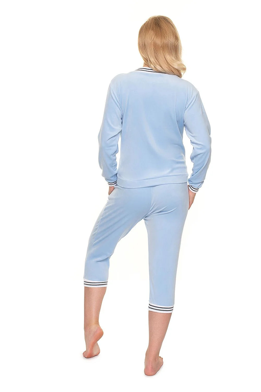 Ensemble de survêtement Pee Ka Boo pour femmes enceintes, style casual sportif, pantalon capri, col en V, rayures blanches et noires, confort maternité, polyester doux, mode détente, vêtements femme