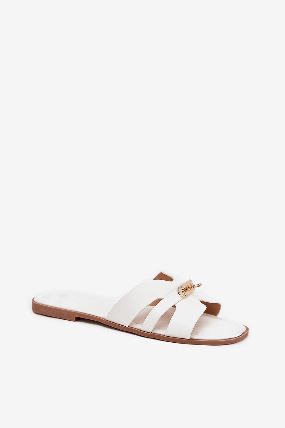 Sandales plates pour femmes en cuir artificiel style élégant sangle dorée confortable été 2023