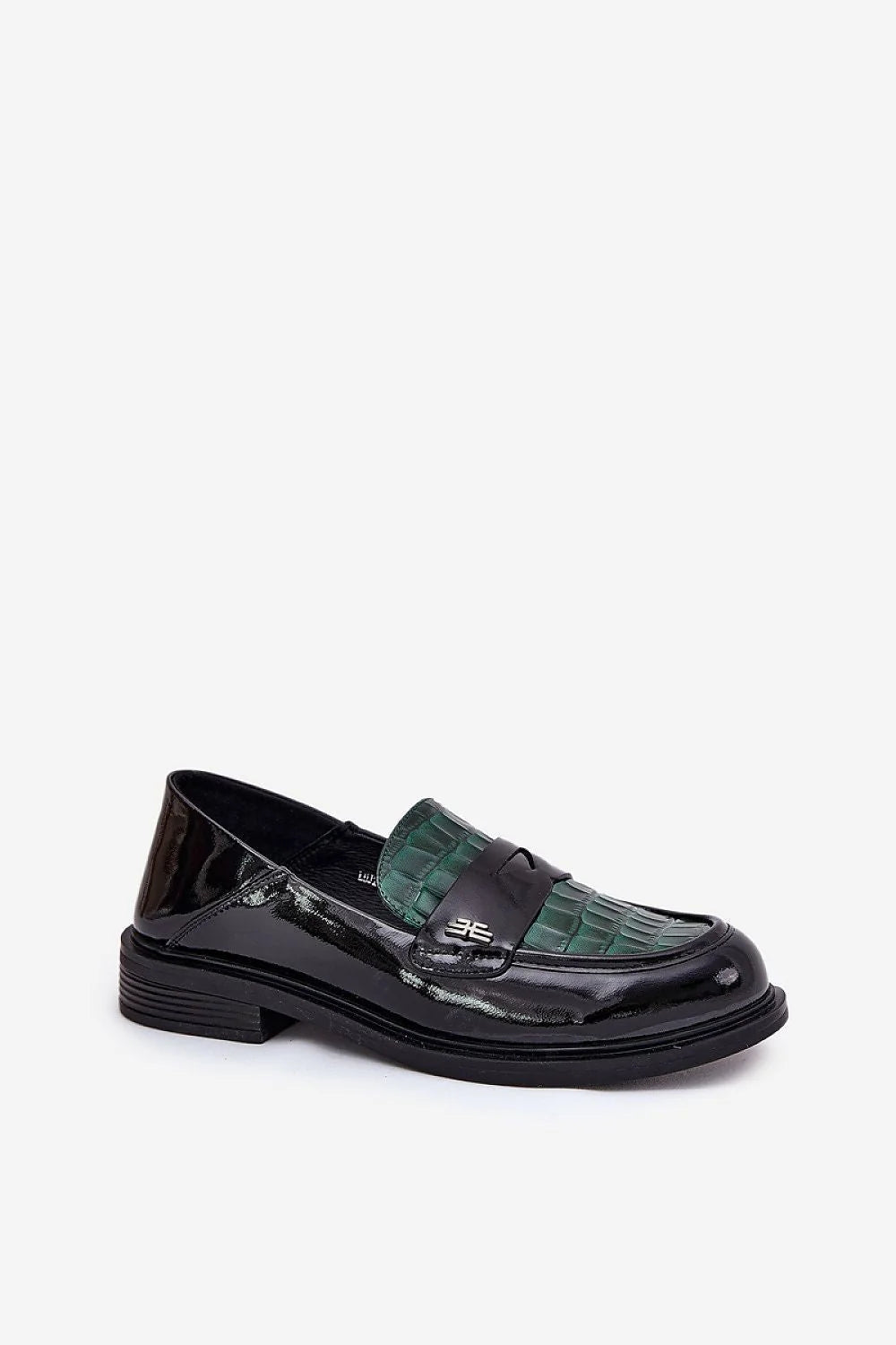 Mocassins élégants pour femmes en cuir verni noir et vert, design moderne, confortable, occasionnel