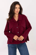 chemise jean femme shacket oversize bordeaux profond col classique boutonnée manches longues poches poitrine rabat coupe boxy épaules tombantes