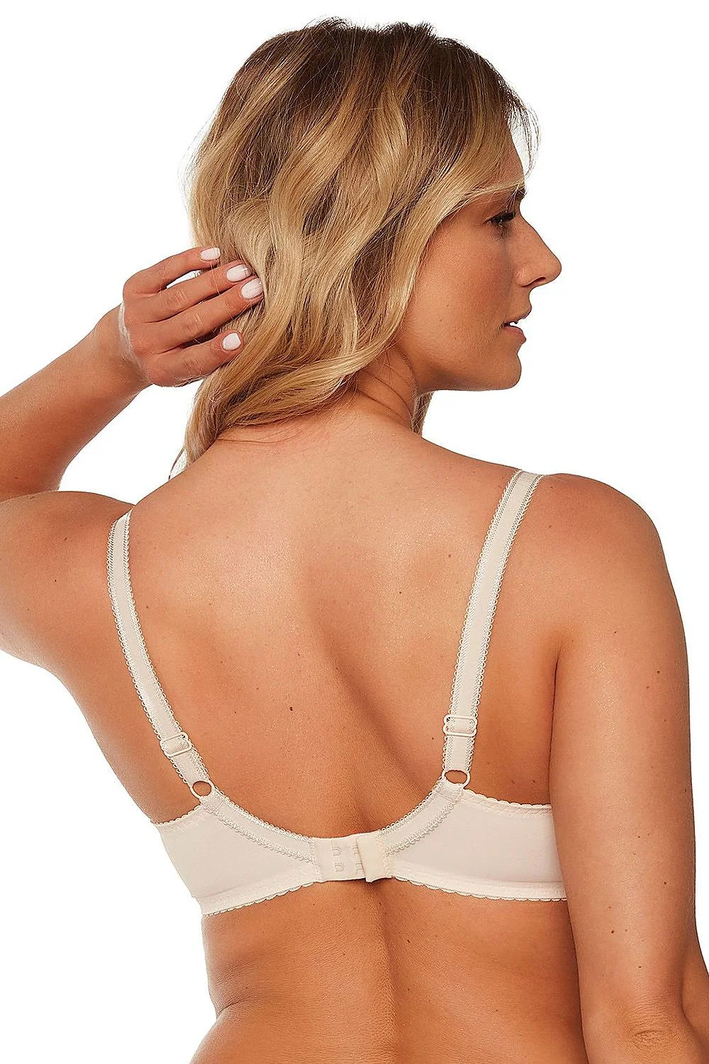 Soutien-gorge féminin semi-soft Gaia dentelle florale cups pleines armatures beige nude couleur versatile occasion quotidienne