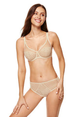 soutiengorge slip dentelle florale tulle nude beige élégante armatures maintien bonnets structurés réglables respirant broderie transparent polonaise durable